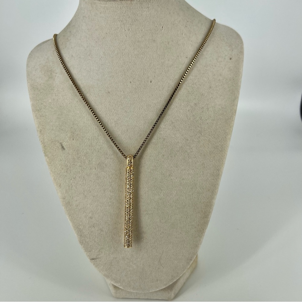 H by Halston gold tone rhinestone bar pendant necklace